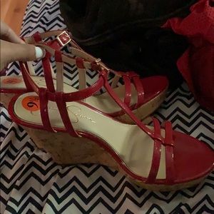 Red wedge heels